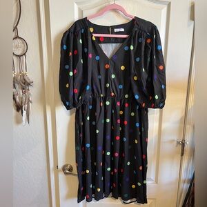 Colorful Puff Sleeve Polka Dot Dress